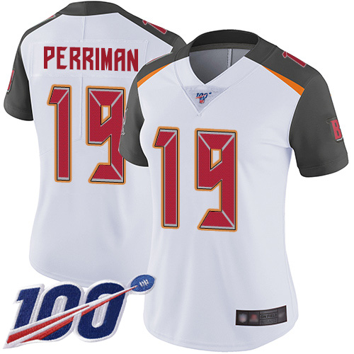 Tampa Bay Buccaneers #19 Breshad Perriman White Women's Stitched 100th Season Vapor Limited Jersey Womens