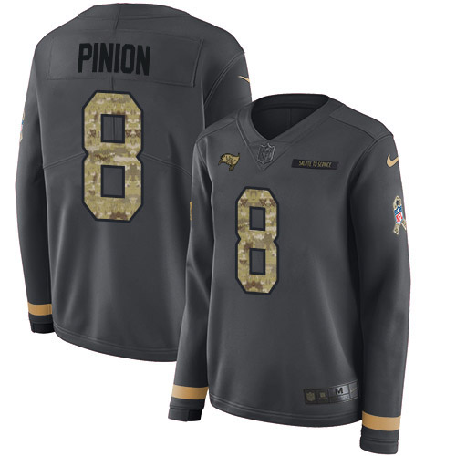 Tampa Bay Buccaneers #8 Bradley Pinion Anthracite Salute to Service Women's Stitched Limited Therma Long Sleeve Jersey Womens