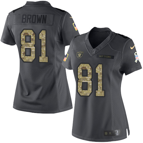 Las Vegas Raiders #81 Tim Brown Black Women's Stitched Limited 2016 Salute to Service Jersey Womens