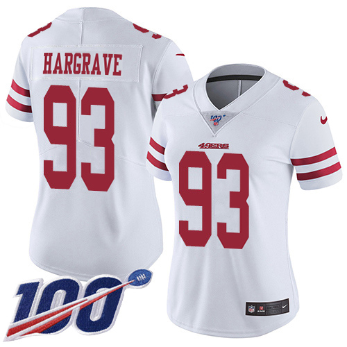 49ers #93 Javon Hargrave White Women's Stitched 100th Season Vapor Limited Jersey