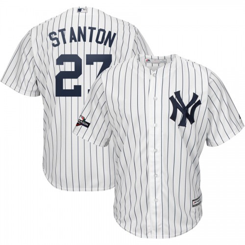 New York New York Yankees #27 Giancarlo Stanton Majestic 2019 Postseason Official Cool Base Player Jersey White Navy Men's