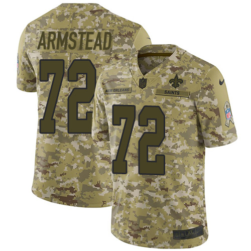 New Orleans Saints #72 Terron Armstead Camo Youth Stitched Limited 2018 Salute to Service Jersey Youth