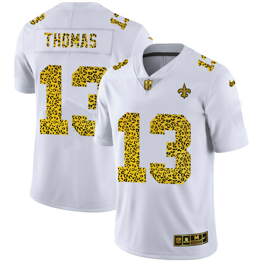 New Orleans Saints #13 Michael Thomas Men's Flocked Leopard Print Vapor Limited Jersey White
