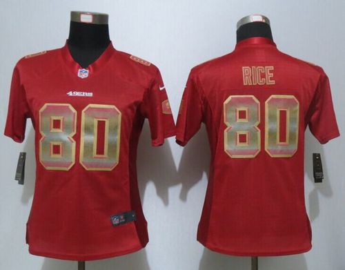 49ers #80 Jerry Rice Red Team Color Women's Stitched Elite Strobe Jersey