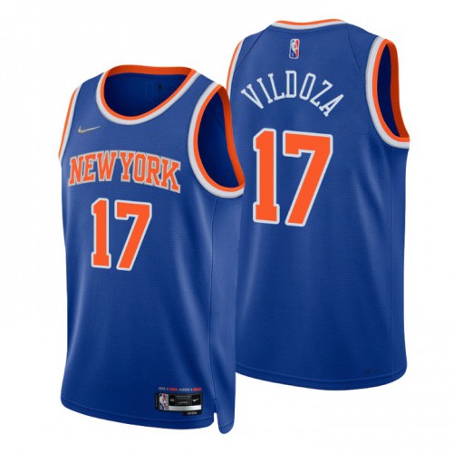 New York Knicks #17 Luca Vildoza Blue Mens 2021-22 75th Anniversary Diamond Swingman Jersey - Icon Edition Mens