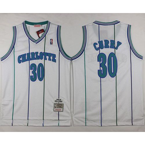 Mitchell And Ness Charlotte Hornets #30 Dell Curry White Throwback Stitched Jersey Mens