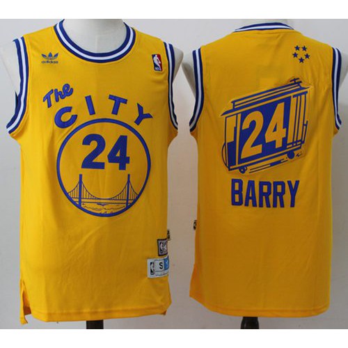 Golden State Warriors #24 Rick Barry Gold Throwback The City Stitched Jersey Mens