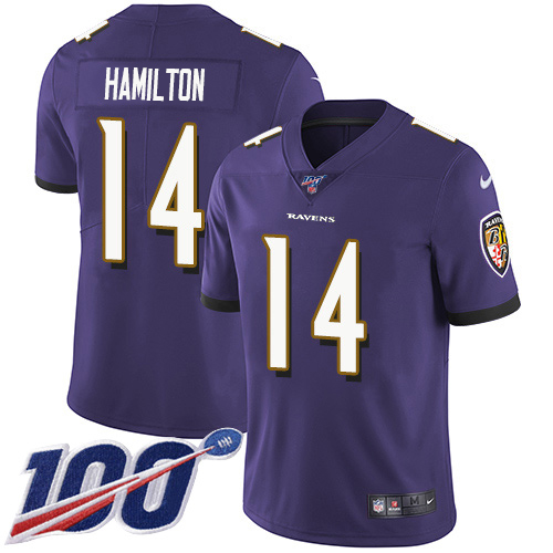 Ravens #14 Kyle Hamilton Purple Team Color Men's Stitched 100th Season Vapor Untouchable Limited Jersey
