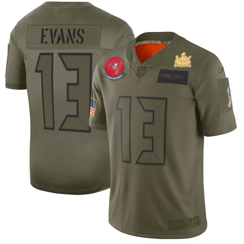 Buccaneers #13 Mike Evans Camo Men's Super Bowl LV Champions Patch Stitched Limited 2019 Salute To Service Jersey