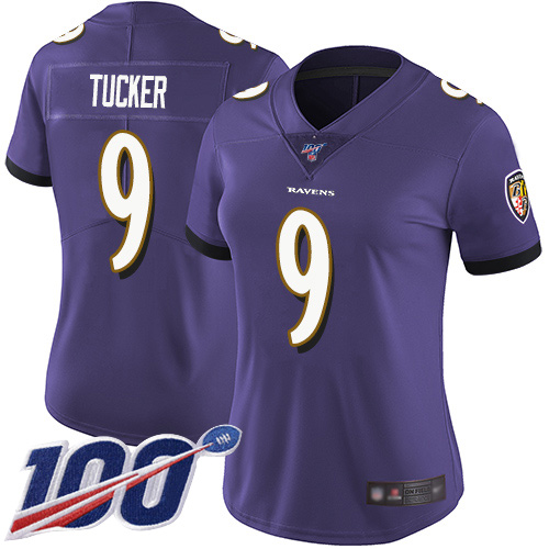 Ravens #9 Justin Tucker Purple Team Color Women's Stitched 100th Season Vapor Limited Jersey