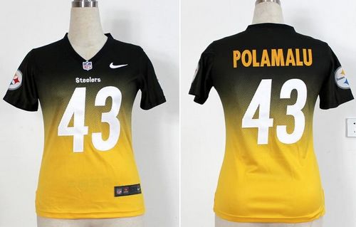 Steelers #43 Troy Polamalu Black/Yellow Women's Stitched Elite Fadeaway Fashion Jersey