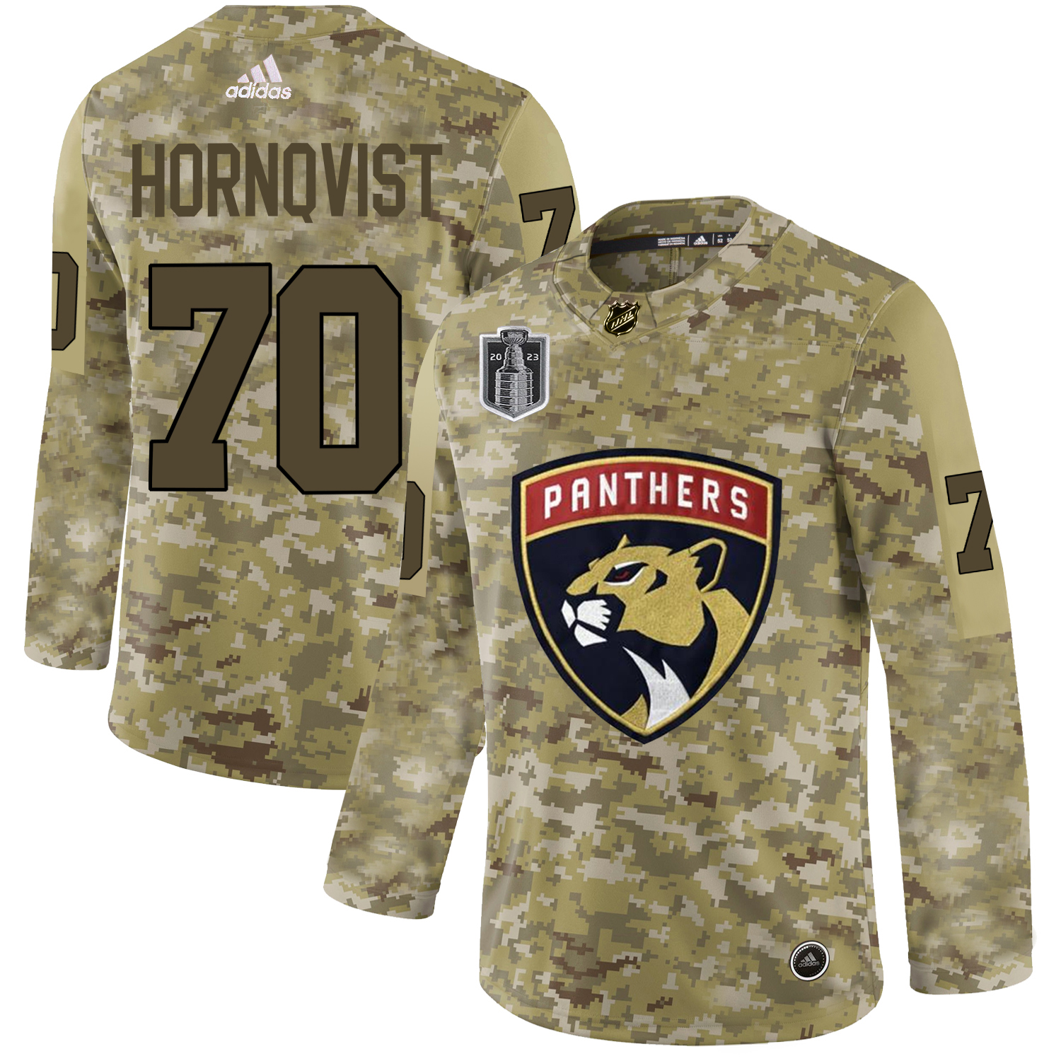 Adidas Panthers #70 Patric Hornqvist Camo 2023 Stanley Cup Final Patch Authentic Veterans Day Stitched Jersey