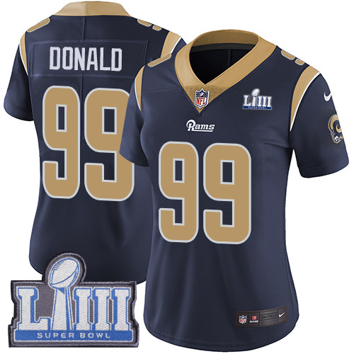 Rams #99 Aaron Donald Navy Blue Team Color Super Bowl LIII Bound Women's Stitched Vapor Untouchable Limited Jersey
