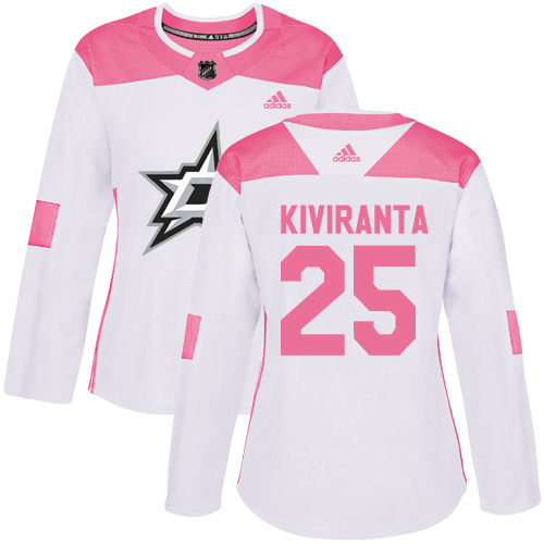 Adidas Dallas Stars #25 Joel Kiviranta White/Pink Authentic Fashion Women's Stitched Jersey Womens