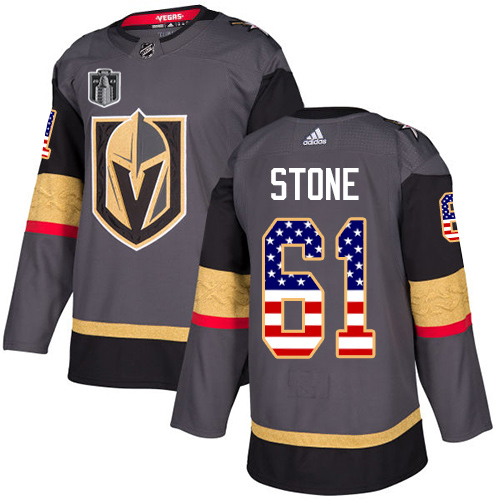 Adidas Golden Knights #61 Mark Stone Grey 2023 Stanley Cup Final Patch Home Authentic USA Flag Stitched Jersey