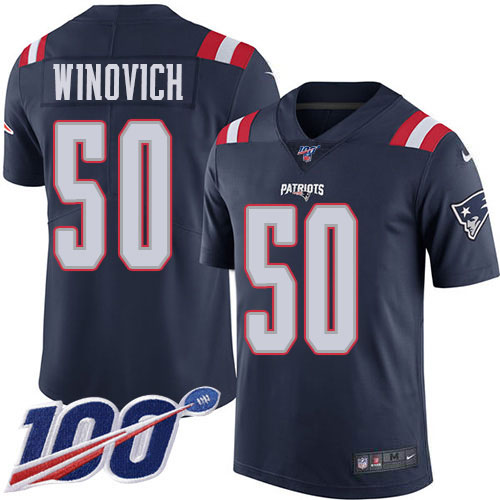 New England Patriots #50 Chase Winovich Navy Blue Men's Stitched Limited Rush 100th Season Jersey Men's