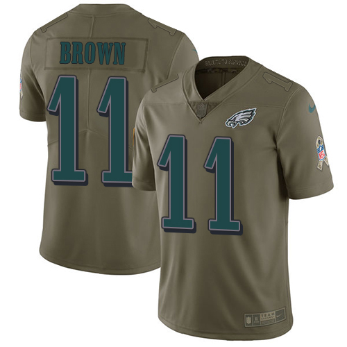 Eagles #11 A.J. Brown Olive Men's Stitched Limited 2017 Salute To Service Jersey