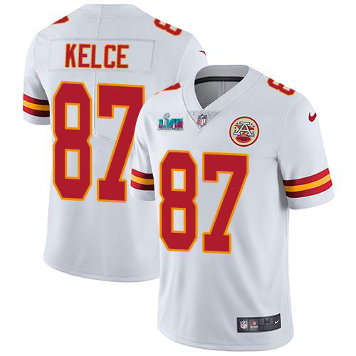 Chiefs #87 Travis Kelce White Super Bowl LVII Patch Youth Stitched Vapor Untouchable Limited Jersey