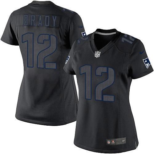 Patriots #12 Tom Brady Black Impact Women's Stitched Limited Jersey