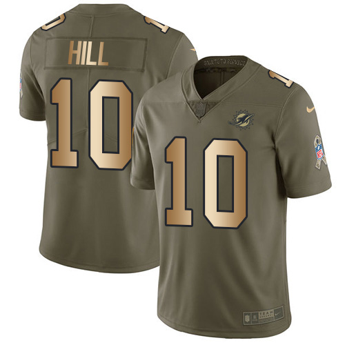 Dolphins #10 Tyreek Hill Olive/Gold Men's Stitched Limited 2017 Salute To Service Jersey