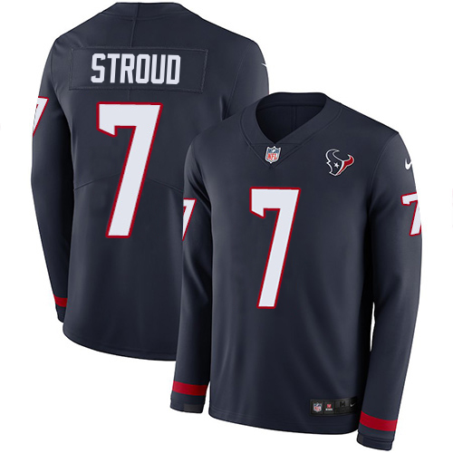 Texans #7 C.J. Stroud Navy Blue Team Color Youth Stitched Limited Therma Long Sleeve Jersey