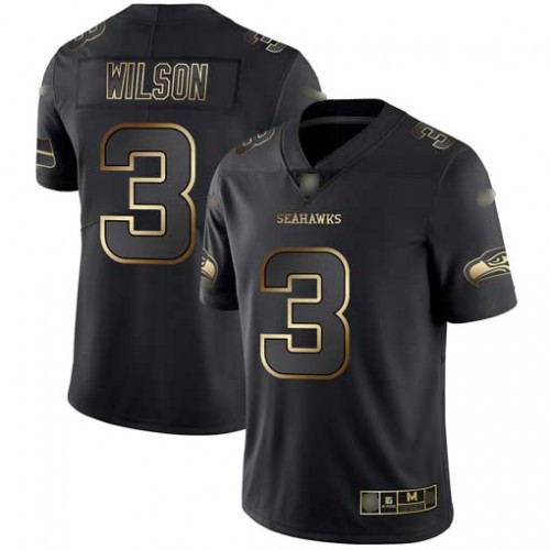 Seattle Seahawks #3 Russell Wilson Black/Gold Men's Stitched Vapor Untouchable Limited Jersey Men's
