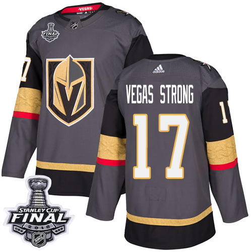 Adidas Golden Vegas Golden Knights #17 Vegas Strong Grey Home Authentic 2018 Stanley Cup Final Stitched Jersey Men's