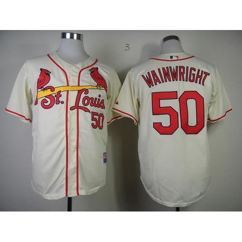 St.Louis Cardinals #50 Adam Wainwright Cream Stitched Jersey Men's