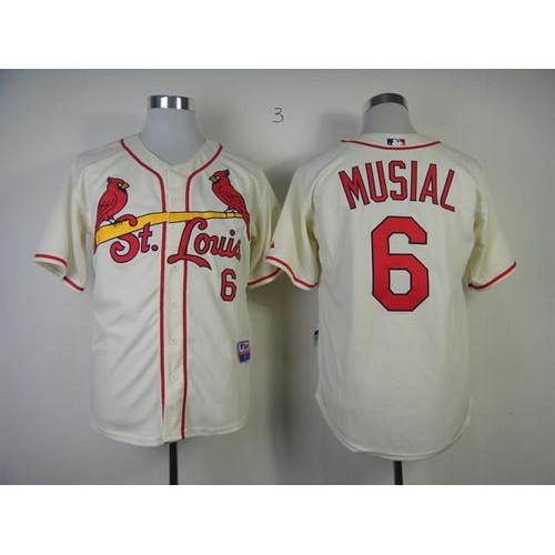 St.Louis Cardinals #6 Stan Musial Cream Alternate Cool Base Stitched Jersey Men's