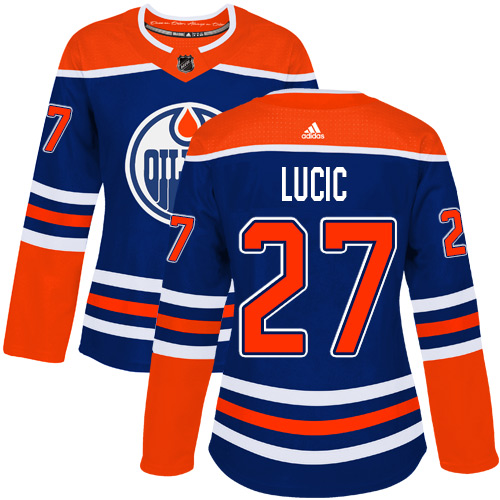Adidas Edmonton Oilers #27 Milan Lucic Royal Alternate Authentic Women's Stitched Jersey Womens