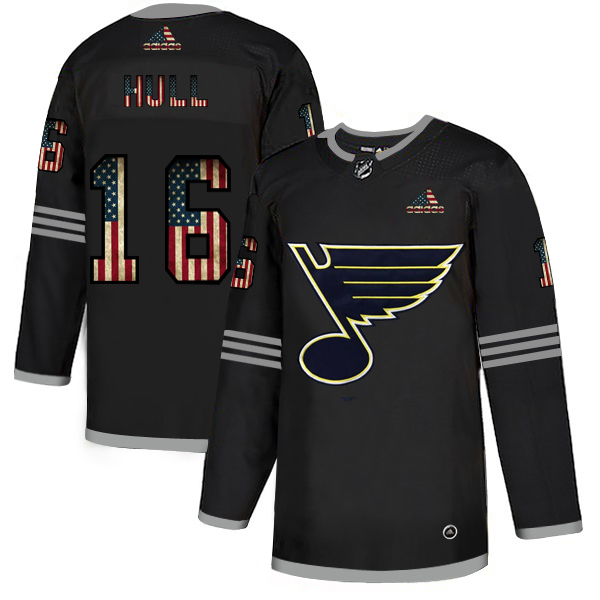 St. Louis Blues #16 Brett Hull Adidas Men's Black USA Flag Limited Jersey