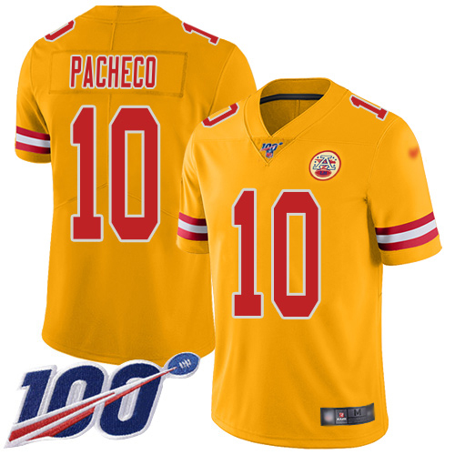 Chiefs #10 Isiah Pacheco Gold Men's Stitched Limited Inverted Legend 100th Season Jersey
