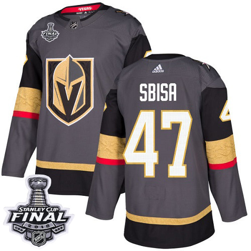 Adidas Golden Vegas Golden Knights #47 Luca Sbisa Grey Home Authentic 2018 Stanley Cup Final Stitched Jersey Men's