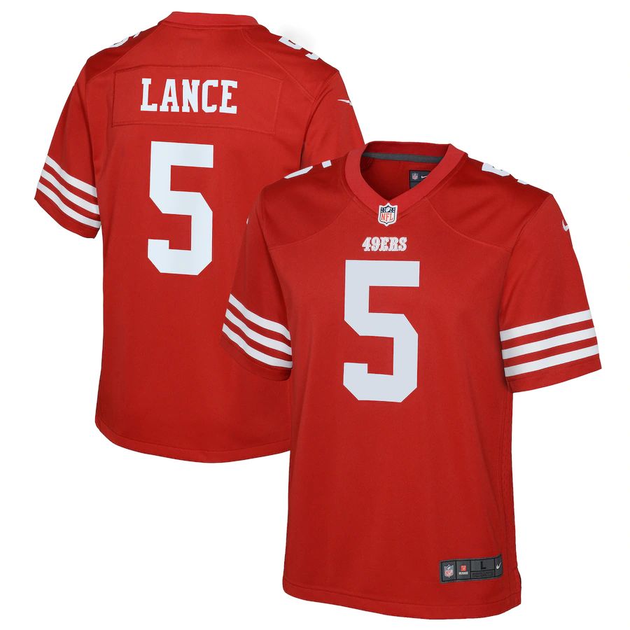 San Francisco 49ers #5 Trey Lance Scarlet Youth 2022-23 Game Jersey