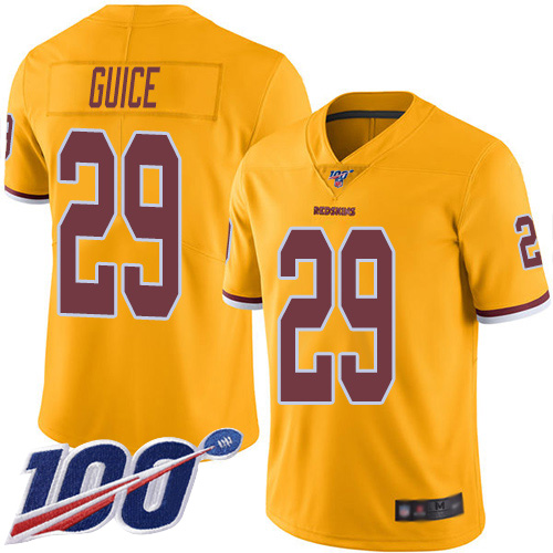 Washington Commanders #29 Derrius Guice Gold Men's Stitched Limited Rush 100th Season Jersey Men's