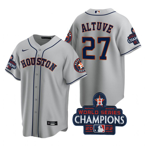 Houston Astros #27 Jose Altuve Men's 150th Anniversary 2022 World Series Champions Game Jersey - Gray
