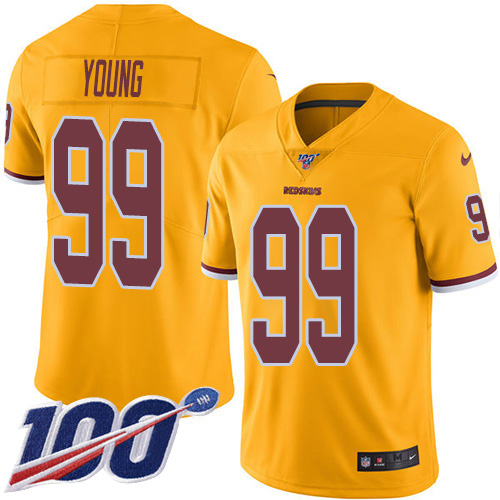 Commanders #99 Chase Young Gold Youth Stitched Limited Rush 100th Season Jersey