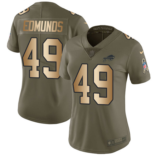 Bills #49 Tremaine Edmunds Olive/Gold Women's Stitched Limited 2017 Salute To Service Jersey