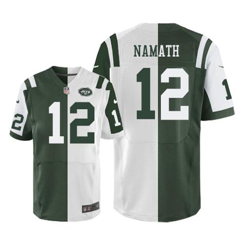Jets #12 Joe Namath Green/White Men's Stitched Elite Split Jersey