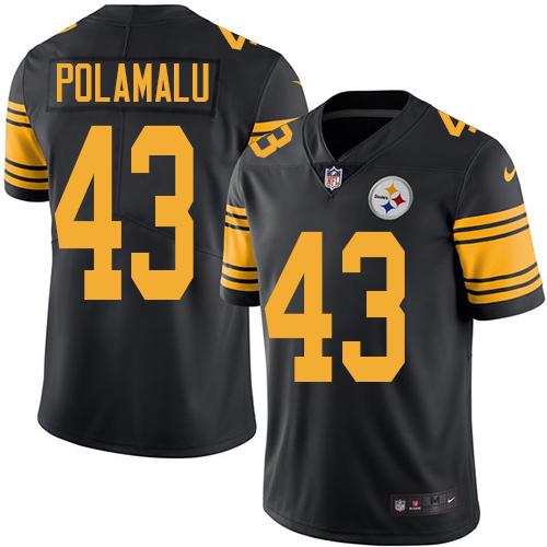 Steelers #43 Troy Polamalu Black Youth Stitched Limited Rush Jersey
