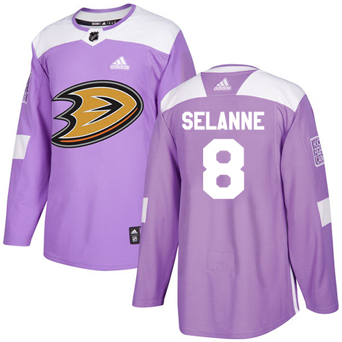 Adidas Anaheim Ducks #8 Teemu Selanne Purple Authentic Fights Cancer Youth Stitched Jersey Youth