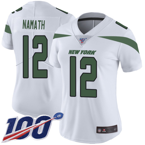 Jets #12 Joe Namath White Women's Stitched 100th Season Vapor Limited Jersey