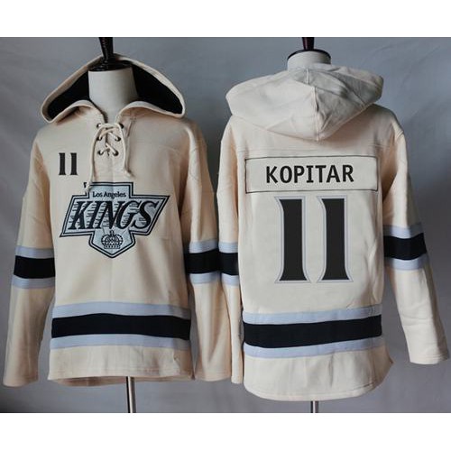 Los Angeles Kings #11 Anze Kopitar Cream Sawyer Hooded Sweatshirt Stitched Jersey Men's