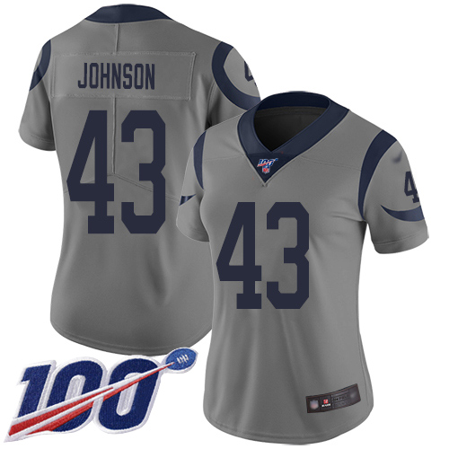 Los Angeles Rams #43 John Johnson Gray Women's Stitched Limited Inverted Legend 100th Season Jersey Womens