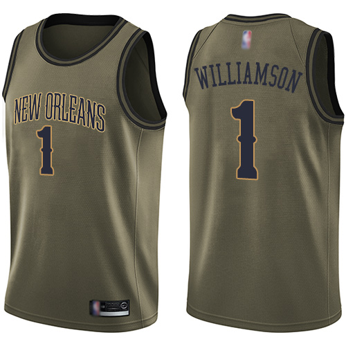 New Orleans Pelicans #1 Zion Williamson Green Salute to Service Youth Swingman Jersey Youth