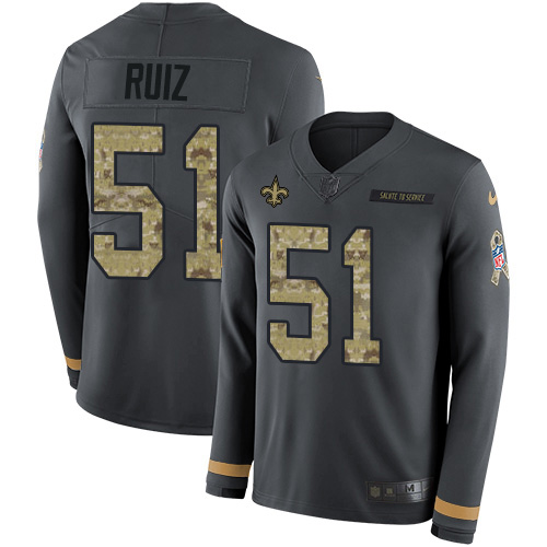 New Orleans Saints #51 Cesar Ruiz Anthracite Salute to Service Youth Stitched Limited Therma Long Sleeve Jersey Youth