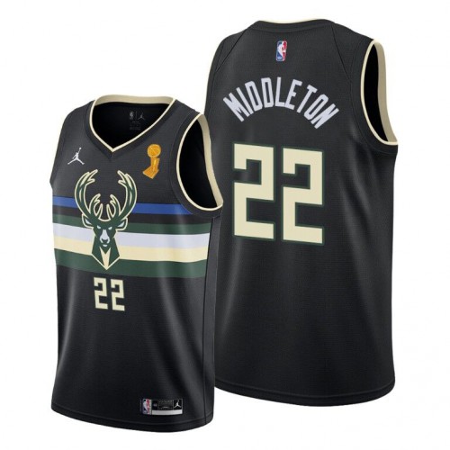 Milwaukee Milwaukee Bucks #22 Khris Middleton Youth 2021 Finals Champions Swingman Statement Edition Jersey Black Youth