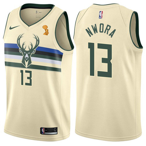 Milwaukee Bucks #13 Jordan Nwora 2021 Finals Champions Swingman City Edition Jersey Cream Mens