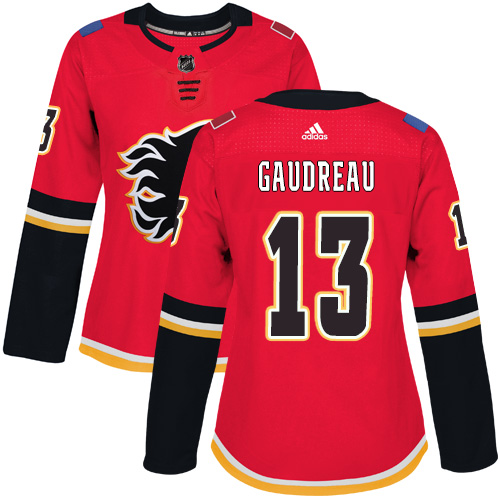 Adidas Calgary Flames #13 Johnny Gaudreau Red Home Authentic Women's Stitched Jersey Womens