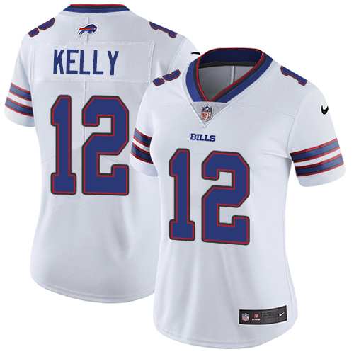 Bills #12 Jim Kelly White Women's Stitched Vapor Untouchable Limited Jersey